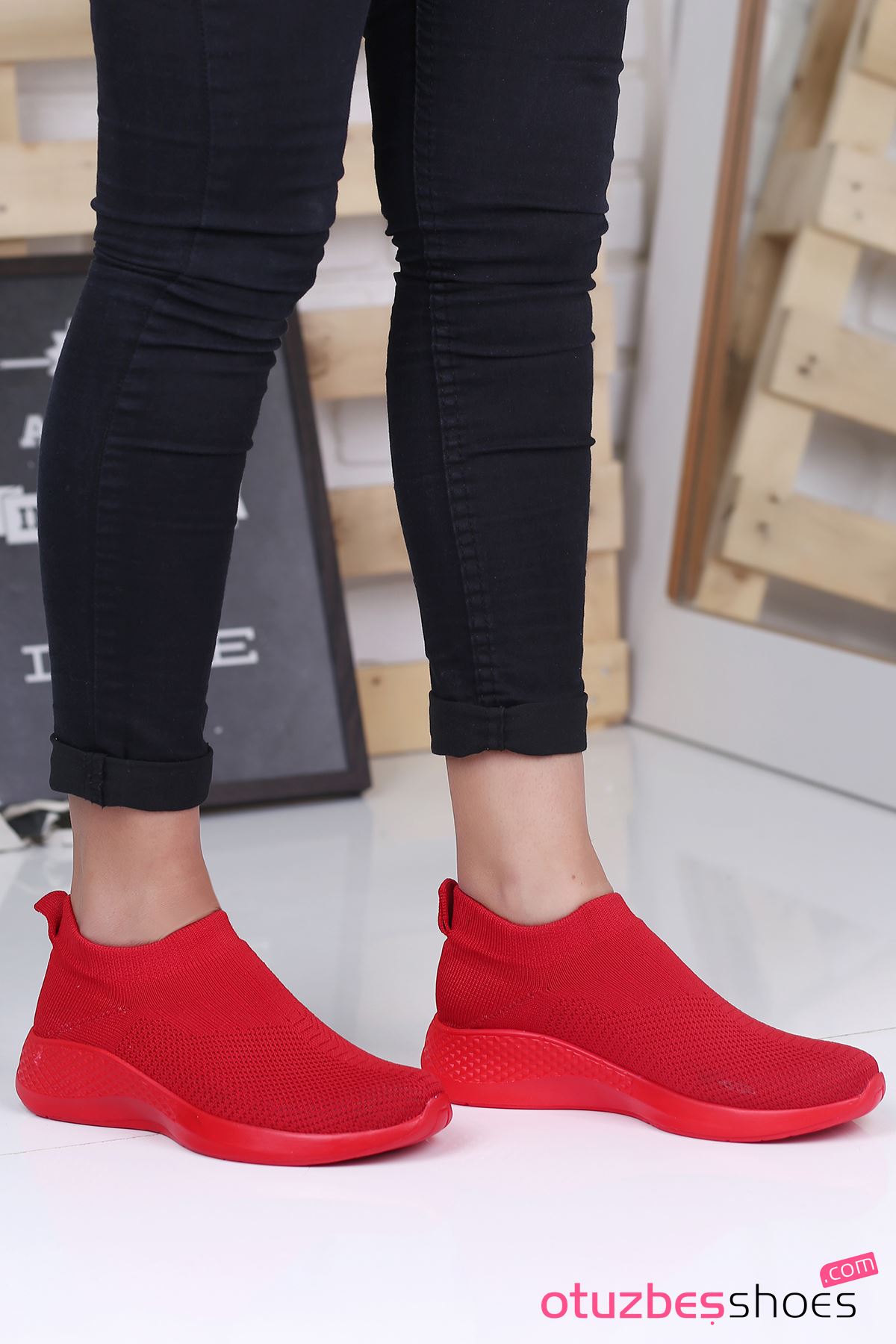 Babs Çelik Örgü Triko Kadın Spor Ayakkabı Kırmızı