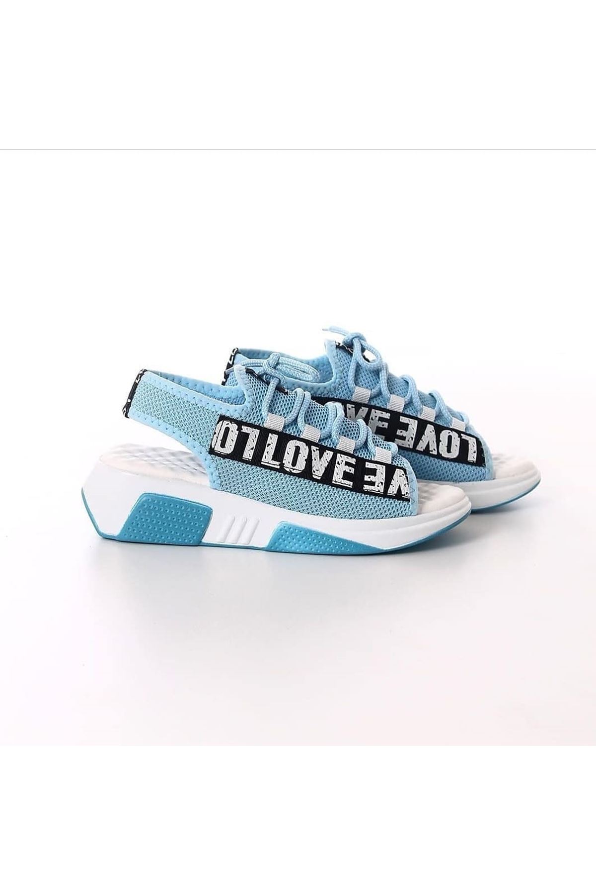 Lover Çelik Örgü Yazı Detay Sandalet Mavi
