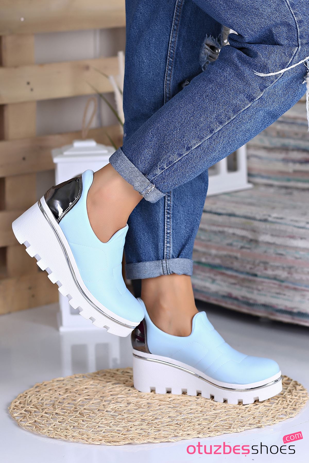 Anna Dalgıç Kumaş  Dolgu Topuk Ayakkabı Bebe Mavi