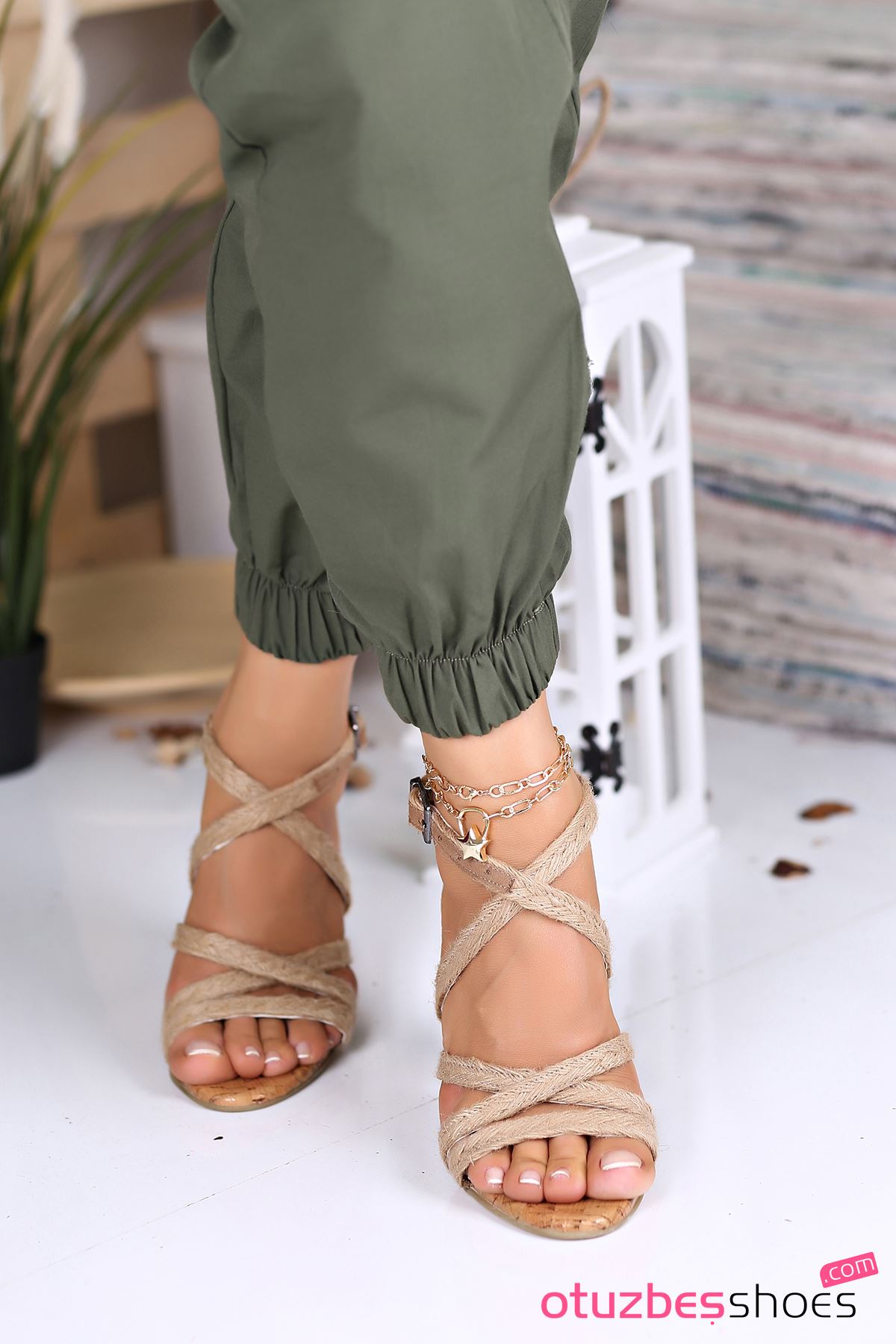 Sandal Hasır Yüksek Topuklu Kadın Ayakkabı 