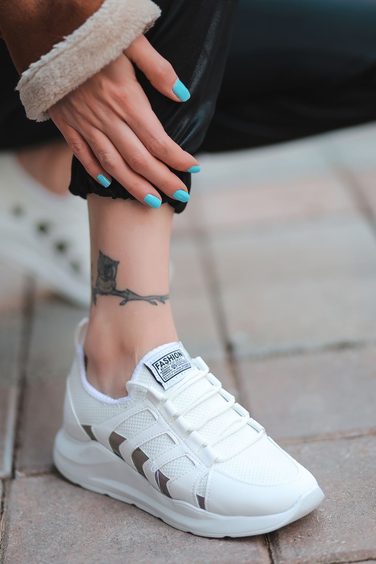 Back Bağcık Detaylı Triko Beyaz Hologram Kadın Spor Ayakkabı