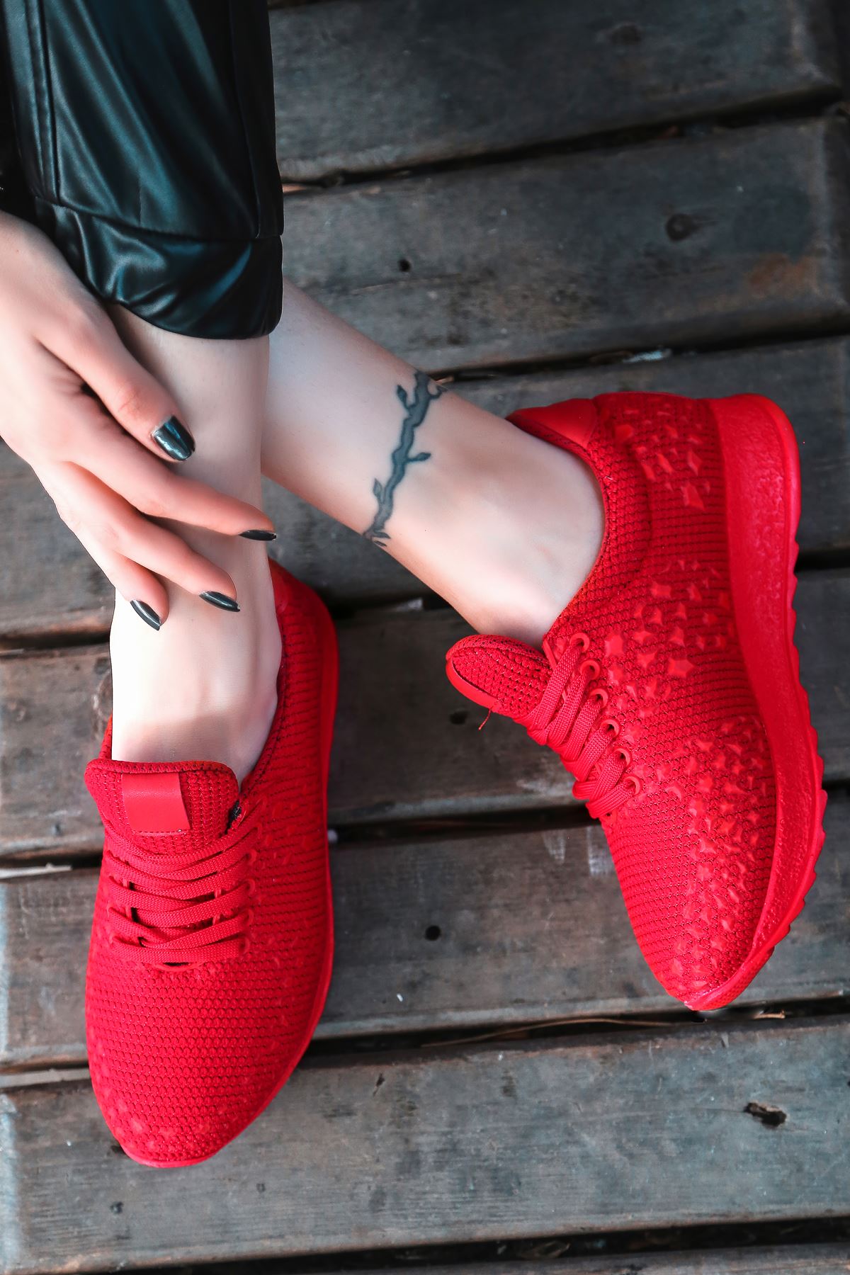 Star Çelik Örgü Triko Kadın Spor Ayakkabı Kırmızı