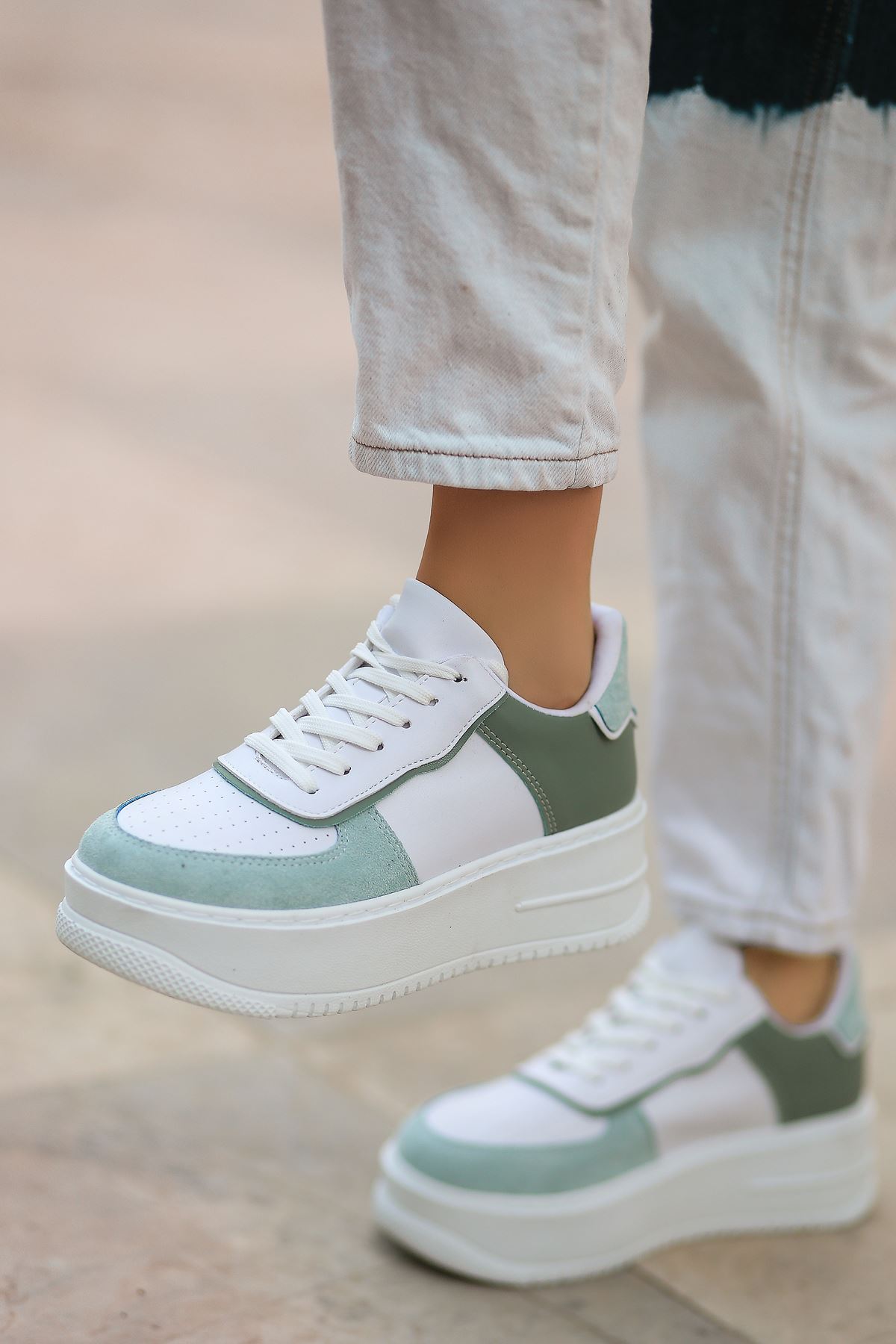 Rms Mat Deri Bağıcıklı Kadın Spor Ayakkabı Yeşil