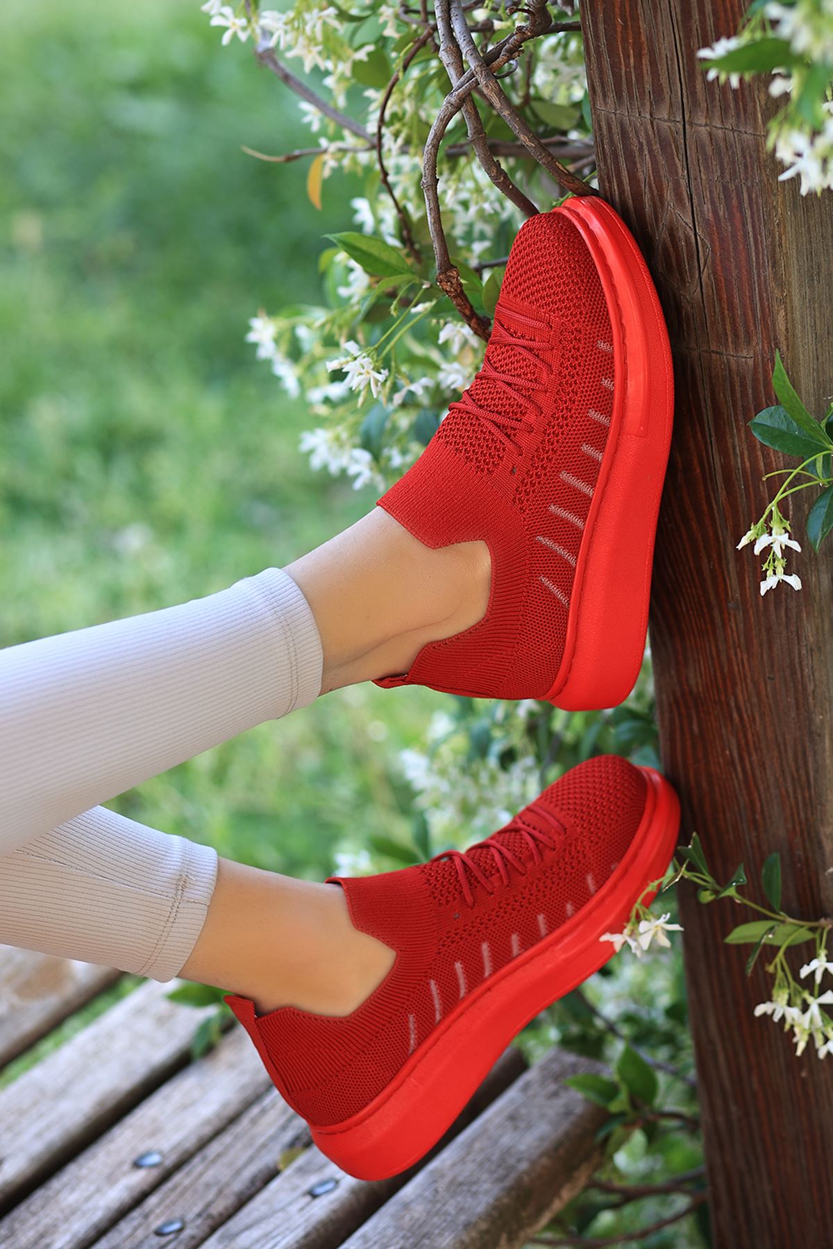 That Bağcık Detay Kırmızı Triko Kadın Spor Ayakkabı