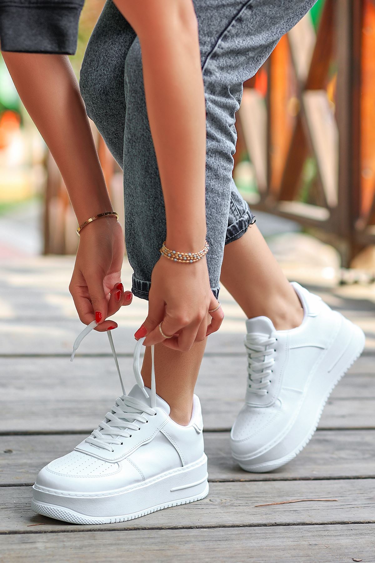 Rms Mat Deri Bağıcıklı Kadın Spor Ayakkabı Beyaz