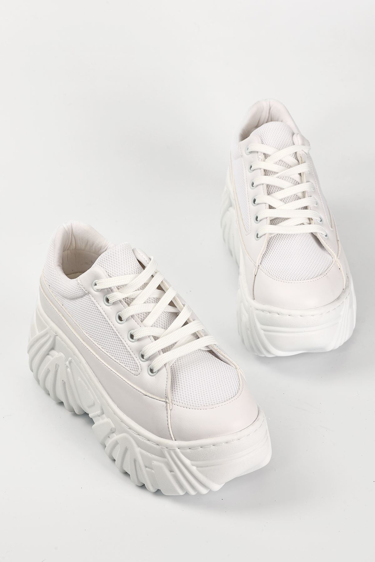 Erma File Detaylı Bağcıklı Kadın Spor Ayakkabı Beyaz
