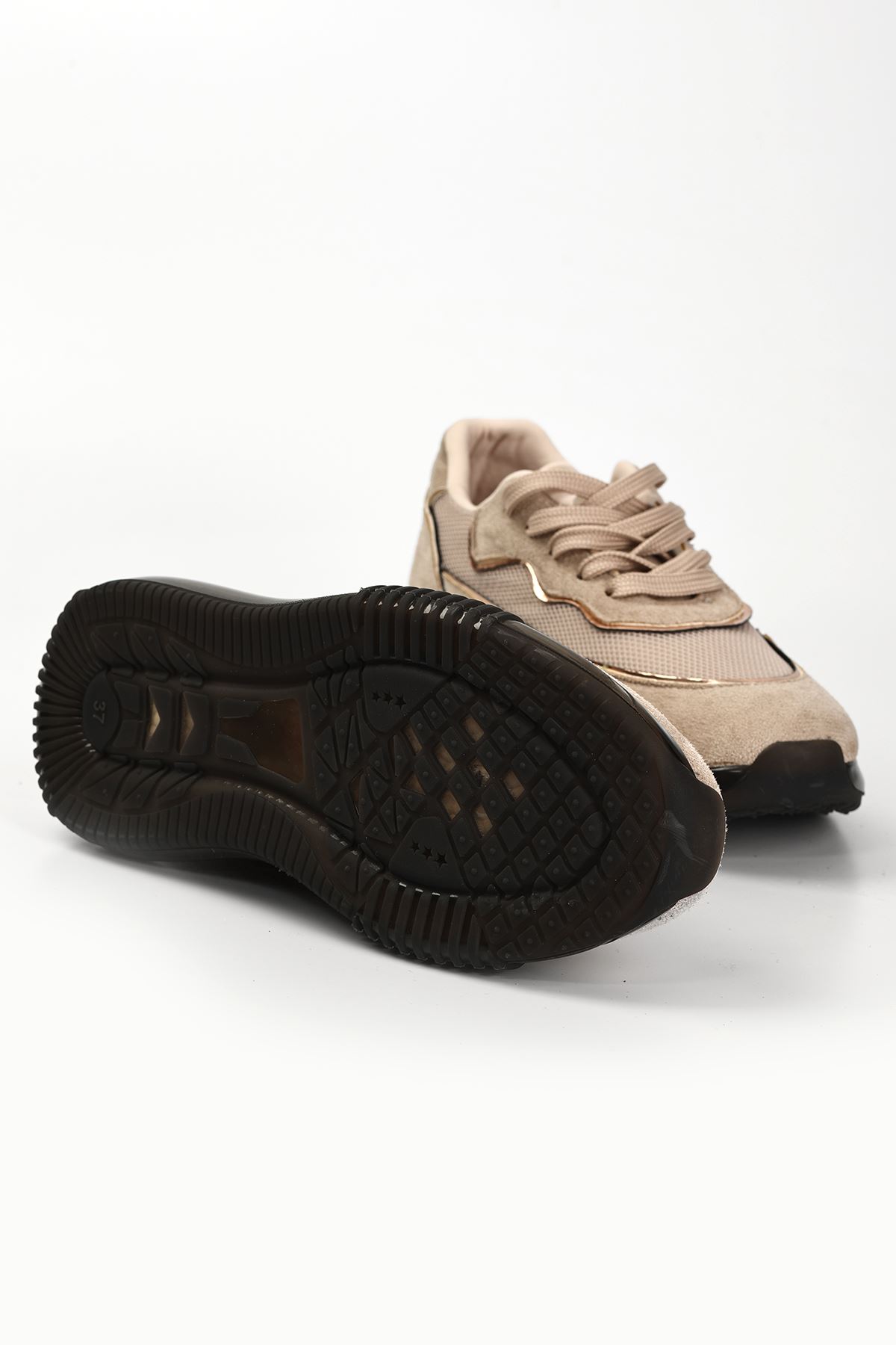 Ernox Hava Taban Detaylı Bağcıklı Kadın Spor Ayakkabı Vizon Süet