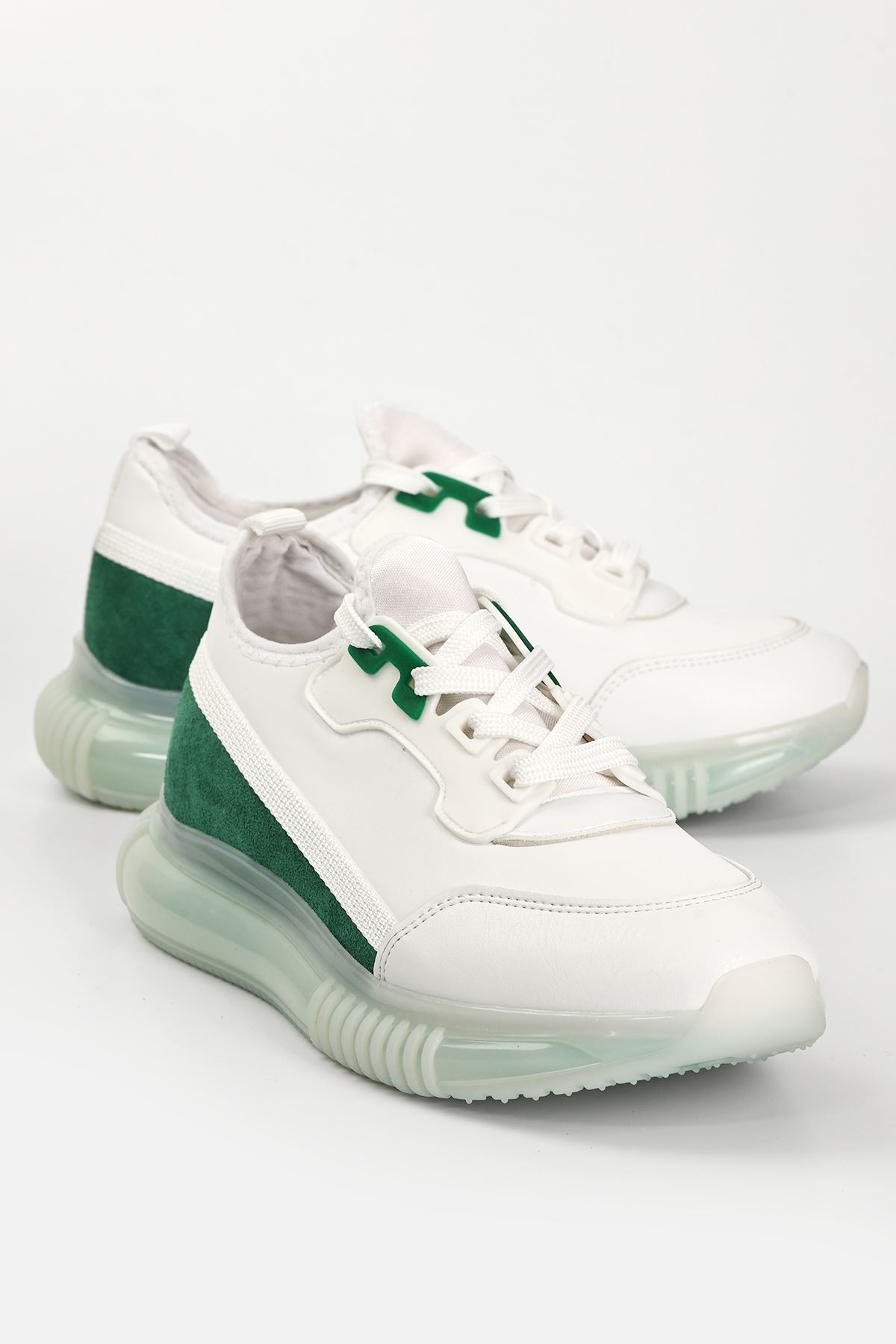 Doga Yeşil Parçalı Hava Taban Detaylı Kadın Spor Ayakkabı Beyaz