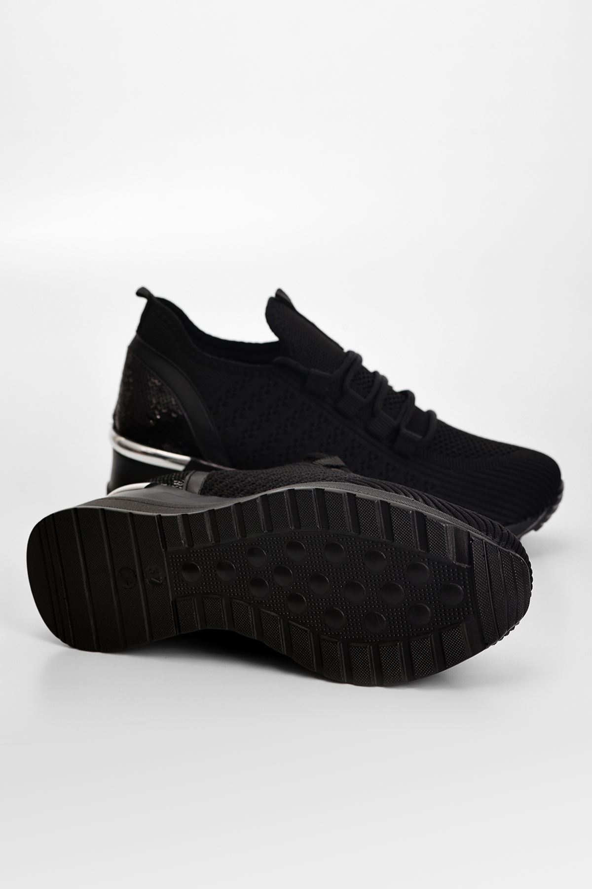 Lecce Bağcık Detaylı Triko Kadın Spor Ayakkabı Siyah