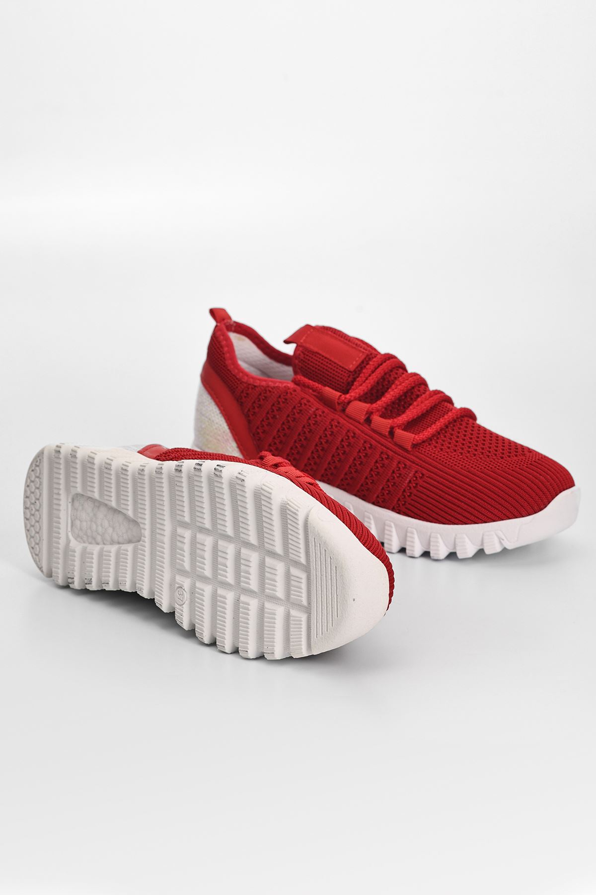 Dogi Bağcık Detaylı Triko Kadın Spor Ayakkabı Kırmızı