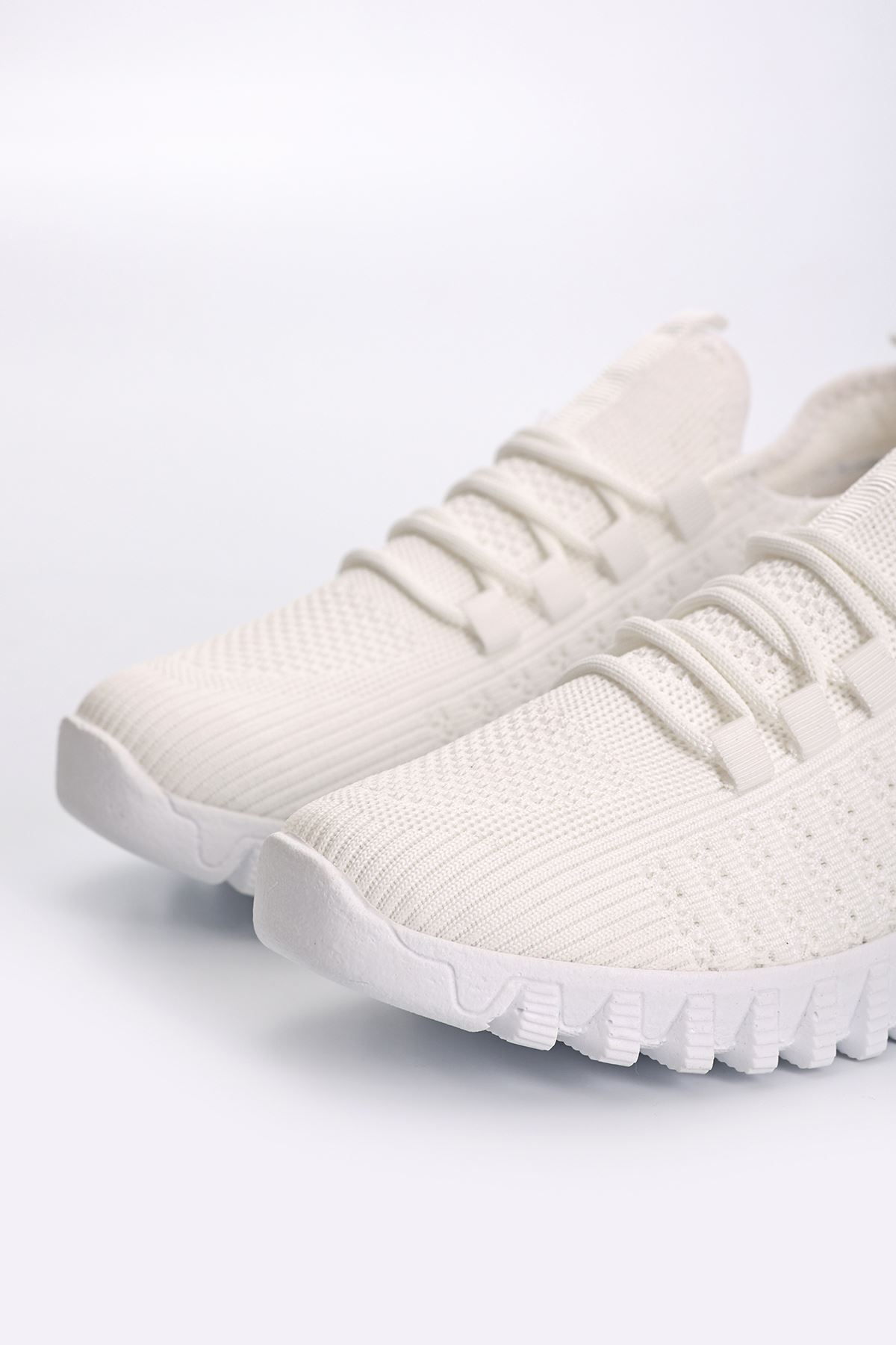 Dogi Bağcık Detaylı Triko Kadın Spor Ayakkabı Beyaz