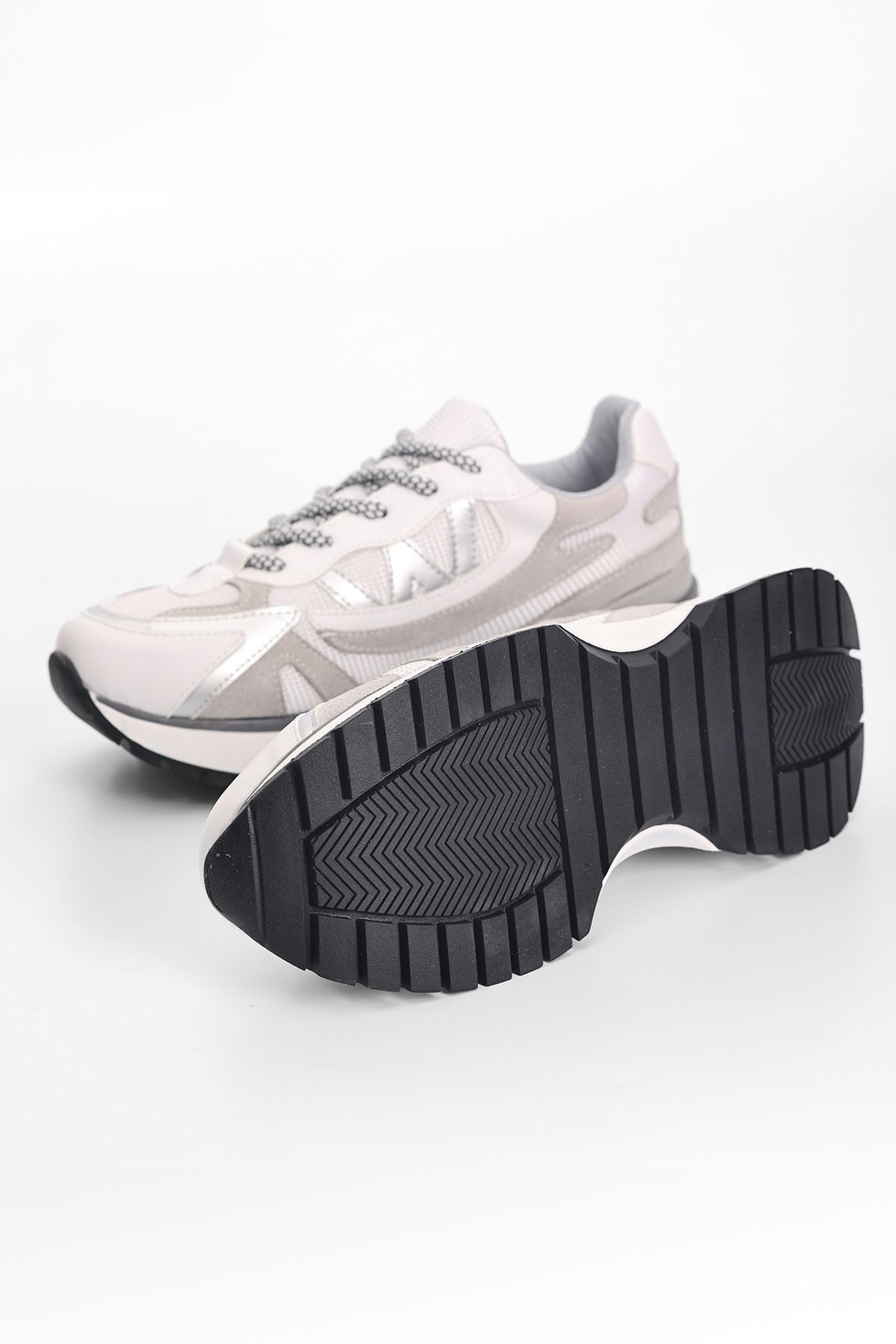 Selawik File Detaylı Bağcıklı Kadın Spor Ayakkabı Beyaz