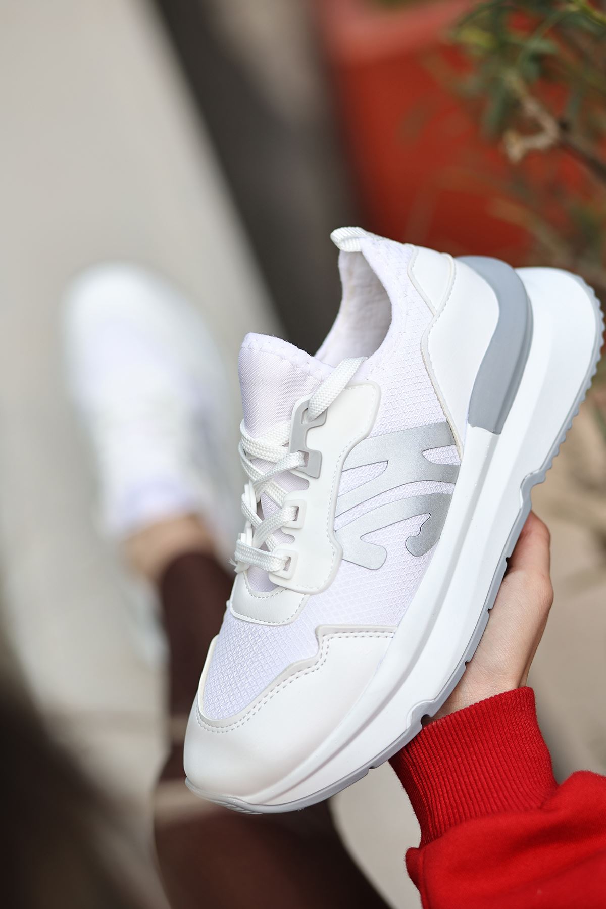 Salamanca Mat Deri Fileli Bağcıklı Kadın Sneakers Spor Ayakkabı Beyaz