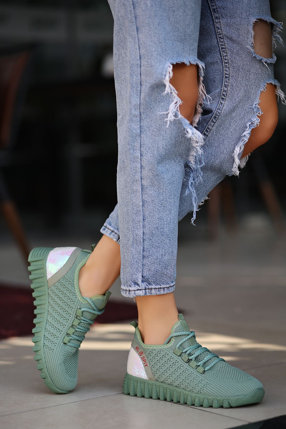 Dogi Bağcık Detaylı Triko Kadın Spor Ayakkabı Yeşil