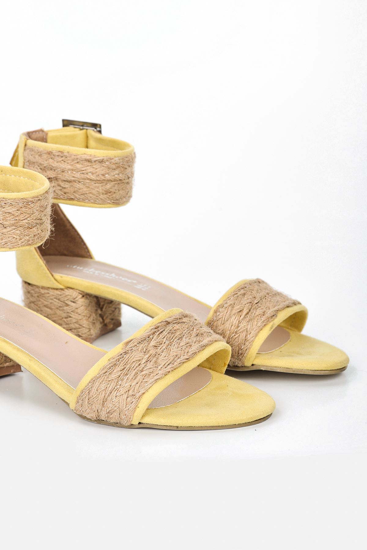 Grace Hasır Detaylı Tek Bant Topuklu Ayakkabı Sarı