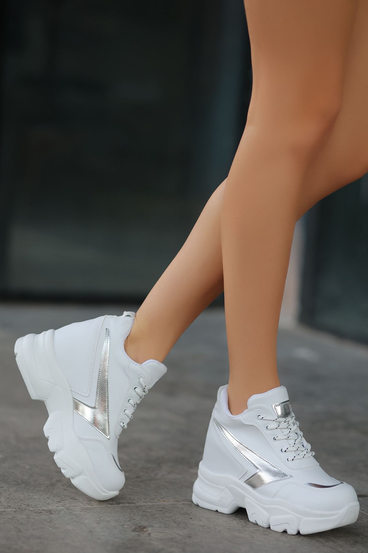 Format 6010 Gizli Topuklu Kadın Spor Ayakkabı Beyaz