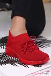 Pops Çelik Örgü Bağcık Detay Triko Kadın Spor Ayakkabı Kırmızı