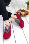 Nesso Süet Taş Detay Bayan Ayakkabı Kırmızı