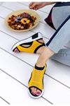 Ashley Çelik Örgü Detay Triko Sandalet Sarı 