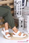 Kista Likralı Lastik Detay Kadın Sandalet Beyaz