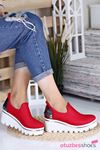 Anna Dalgıç Kumaş  Dolgu Topuk Ayakkabı Kırmızı