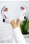 Ashley Çelik Örgü Detay Triko Sandalet Beyaz