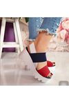 Amy Lastik Detay Dolgu Topuk Ayakkabı Kırmızı-Laci