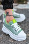 Bombon Bağcık Detaylı Yeşil Rugan Kadın Spor Ayakkabı 