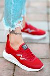 Holo Bağcık Detaylı Triko Kırmızı Simli Kadın Spor Ayakkabı