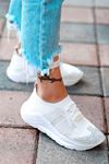 Anzel Bağcık Detaylı Beyaz Triko Taşlı Kadın Spor Ayakkabı 