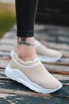 Levin Beyaz Şeritli Vizon Triko Kadın Spor Ayakkabı