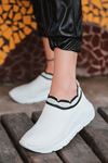Levin Siyah Şeritli Beyaz Triko Kadın Spor Ayakkabı 