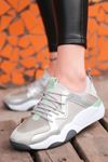 Torres Gümüş Yeşil Parçalı Bağcık Detaylı Gümüş Kadın Spor Ayakkabı 
