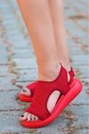 Merne Taş Detaylı Triko Kırmızı Kadın Sandalet