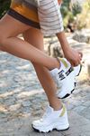 Pher Bağcık Detaylı Yüksek Taban Sarı Parçalı Beyaz Kadın Spor Ayakkabı ST
