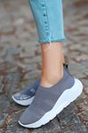 Anzel Bağcık Detaylı Füme Triko Taşlı Kadın Spor Ayakkabı 