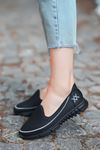 Trost Gümüş Dikiş Detay Tekstil Rahat Taban Kadın Spor Ayakkabı Siyah ST  