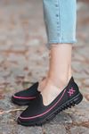 Trost Fuşya Dikiş Detay Tekstil Rahat Taban Kadın Spor Ayakkabı Siyah ST 
