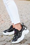 Paris Dalgıç Kumaş Detaylı Bağcıklı Siyah Kadın Spor Ayakkabı