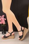 Wedge Mat Deri Siyah Dolgu Topuk Kadın Ayakkabı