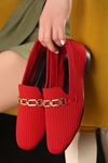 Darla Triko Kırmızı Zincir Detaylı Topuklu Kadın Ayakkabı