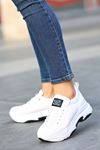 For-501 Mat Deri Bağcıklı Kadın Spor Ayakkabı Beyaz