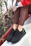 Dogi Bağcık Detaylı Triko Kadın Spor Ayakkabı Siyah