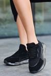 Ernox Hava Taban Detaylı Bağcıklı Kadın Spor Ayakkabı Siyah Süet